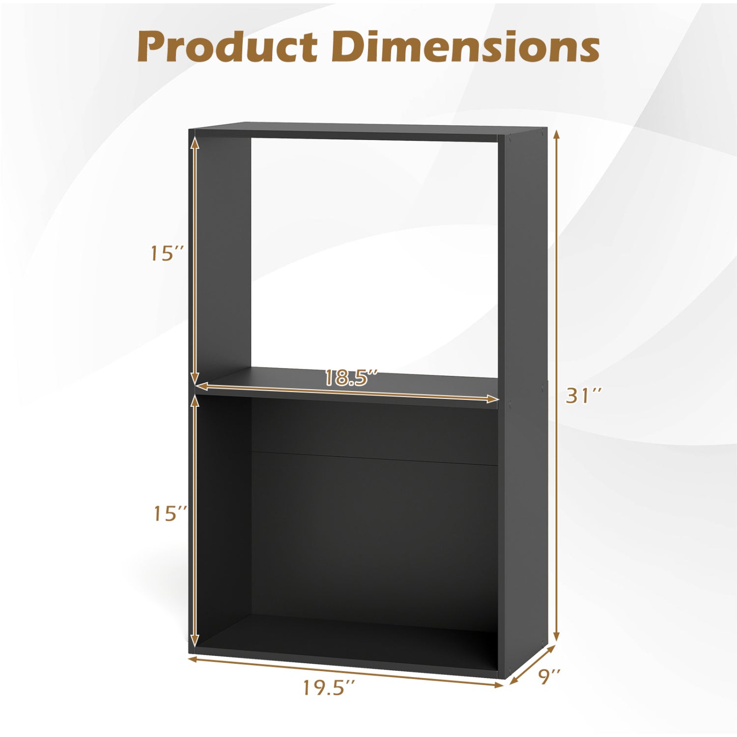 Set of 2 3-Tier Bookshelf with Open Storage Compartment and Freestanding Display Shelf, Black Bookcases at Gallery Canada