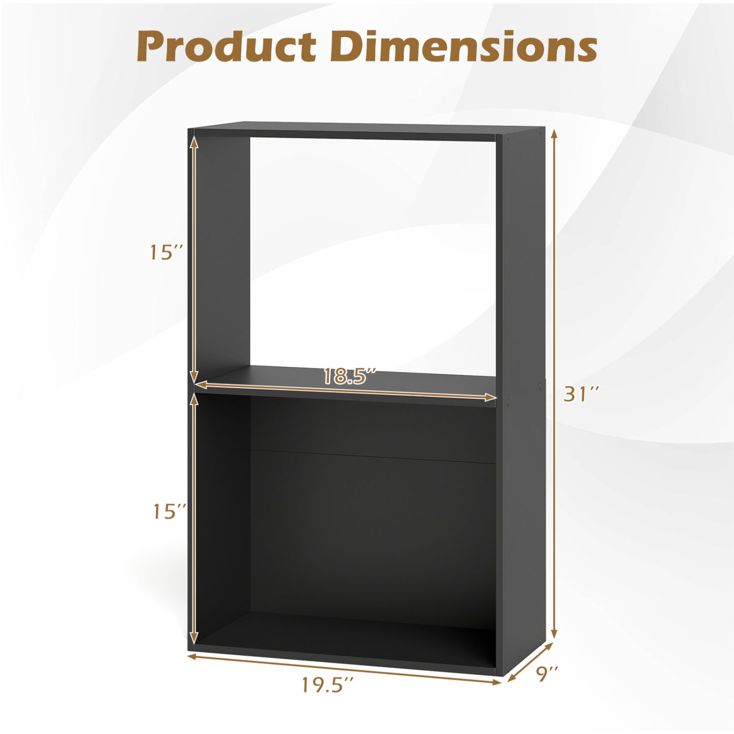 Set of 2 3-Tier Bookshelf with Open Storage Compartment and Freestanding Display Shelf, Black Bookcases at Gallery Canada