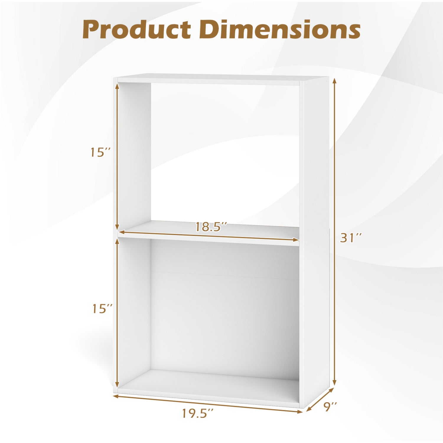 Set of 2 3-Tier Bookshelf with Open Storage Compartment and Freestanding Display Shelf, White Bookcases at Gallery Canada
