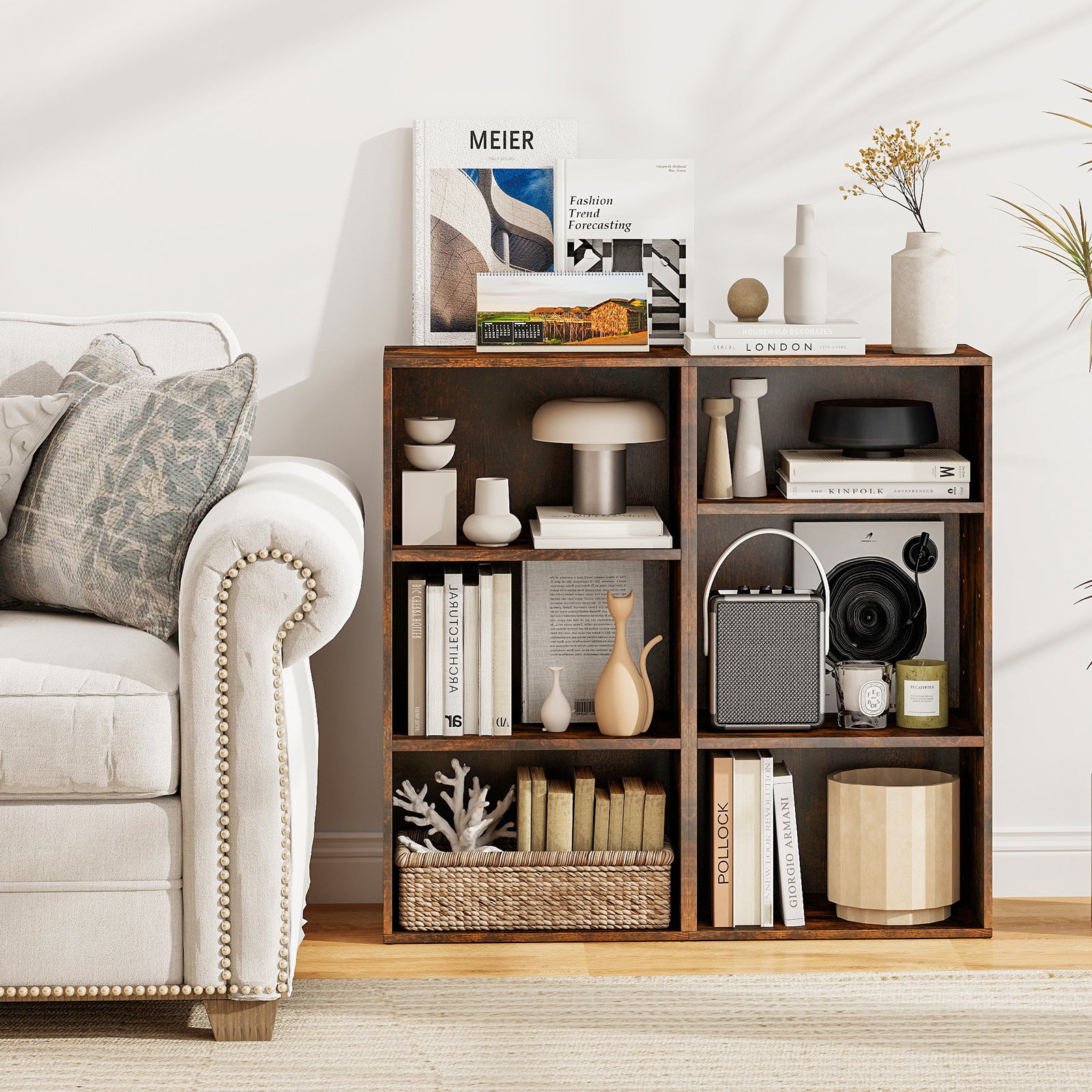 Set Of 2 3-Tier Cube Bookcase, Adjustable Shelves, Rustic Brown Bookcases at Gallery Canada