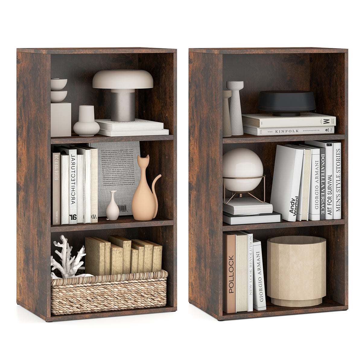 Set Of 2 3-Tier Cube Bookcase, Adjustable Shelves, Rustic Brown Bookcases Rustic Brown at Gallery Canada