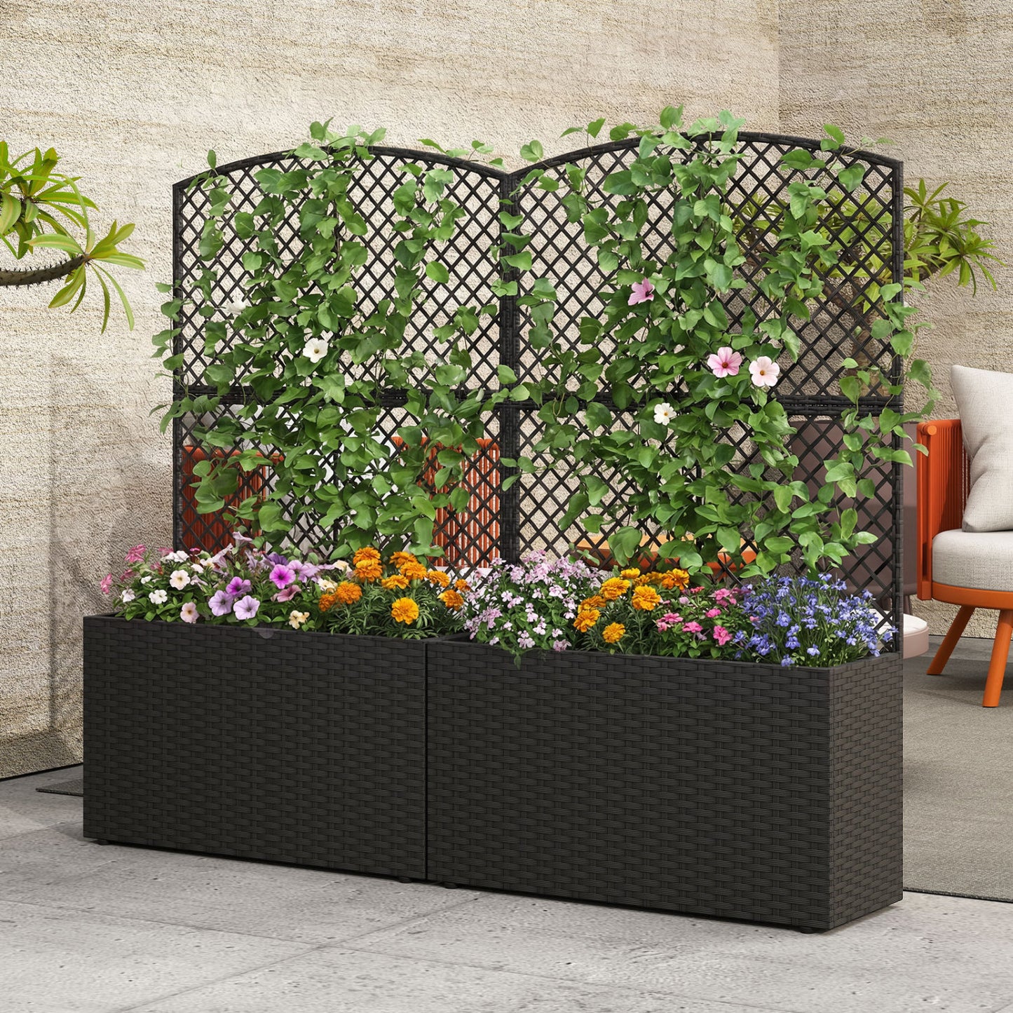 Set Of 2 49 Inch Raised Garden Bed, Trellis, Wicker Planter Box, Black Raised Garden Beds at Gallery Canada