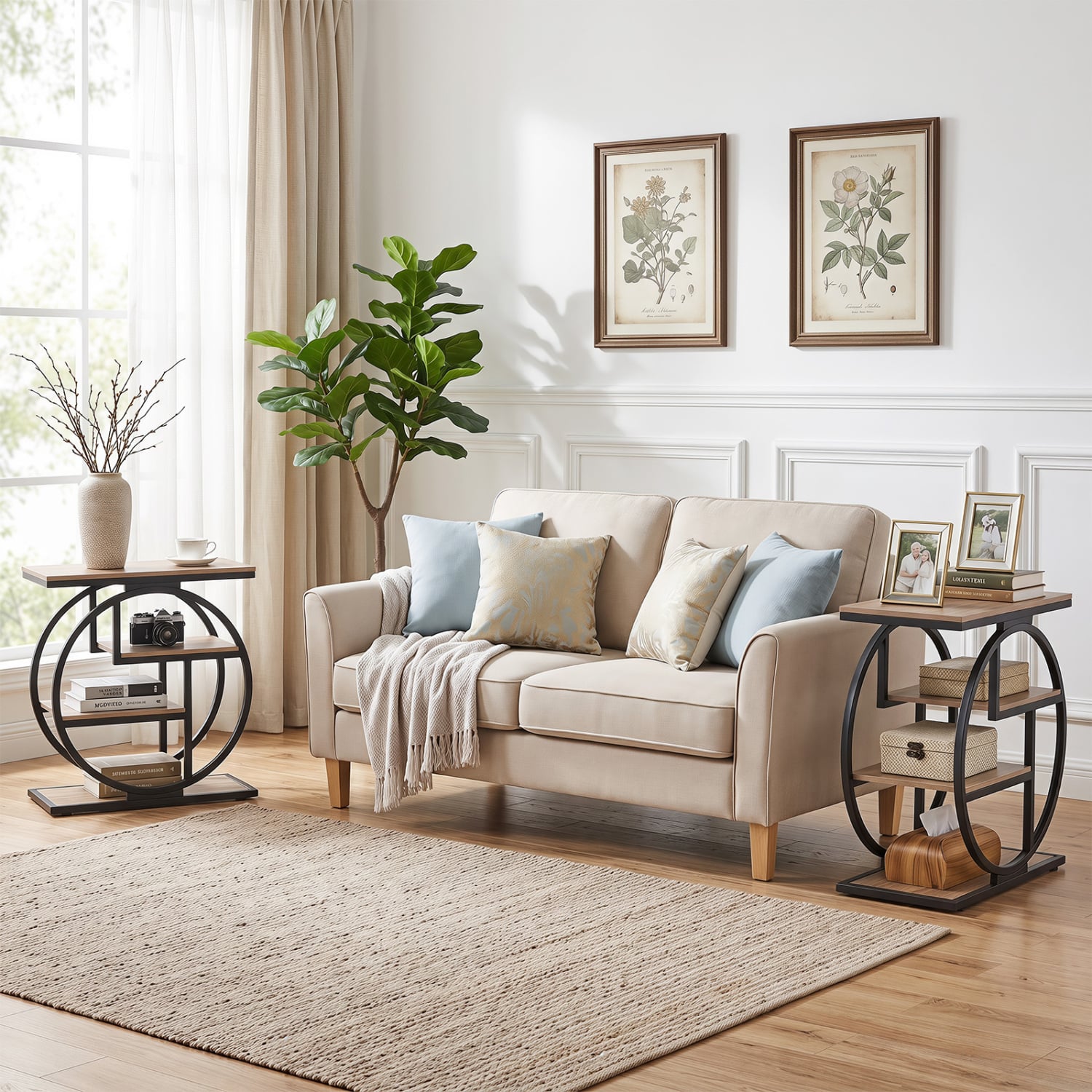 Set of 2 4-Tier Narrow End Table, Storage Shelves, Gray End & Side Tables at Gallery Canada