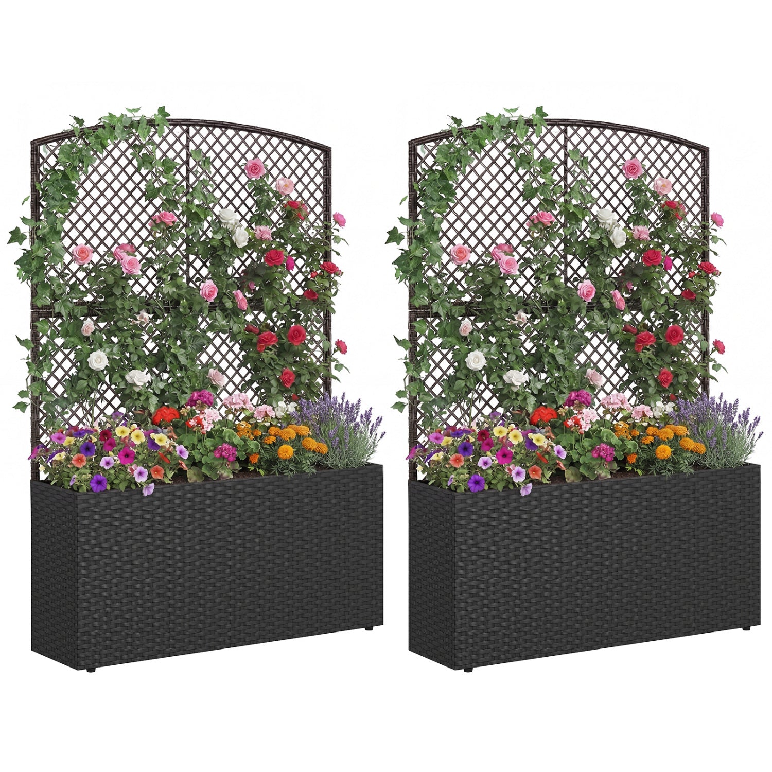 Set Of 2 58 Inch Raised Garden Bed, Trellis, Wicker Planter Box, Black Raised Garden Beds at Gallery Canada