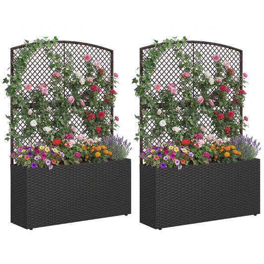 Set Of 2 58 Inch Raised Garden Bed, Trellis, Wicker Planter Box, Black Raised Garden Beds Black at Gallery Canada
