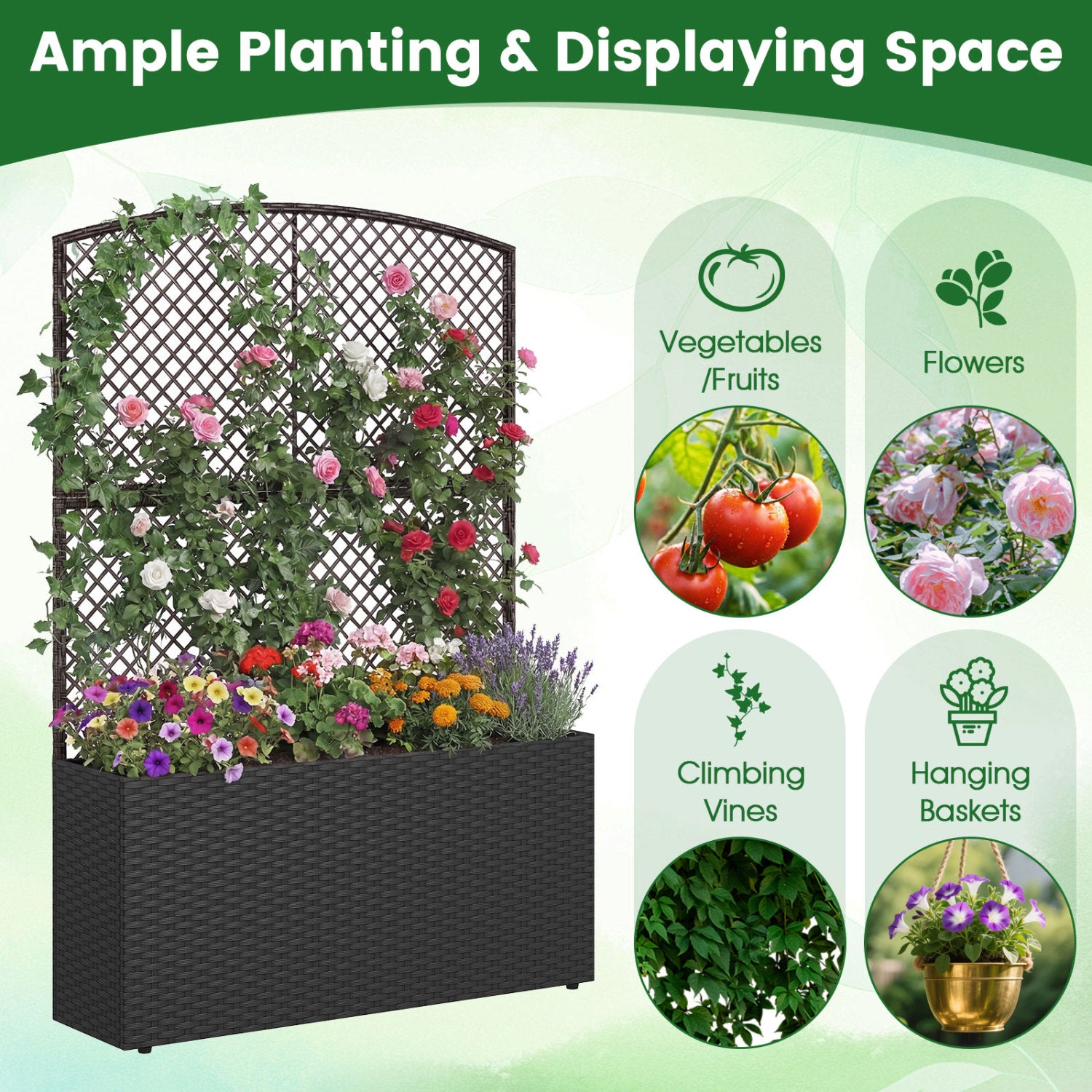 Set Of 2 58 Inch Raised Garden Bed, Trellis, Wicker Planter Box, Black Raised Garden Beds at Gallery Canada