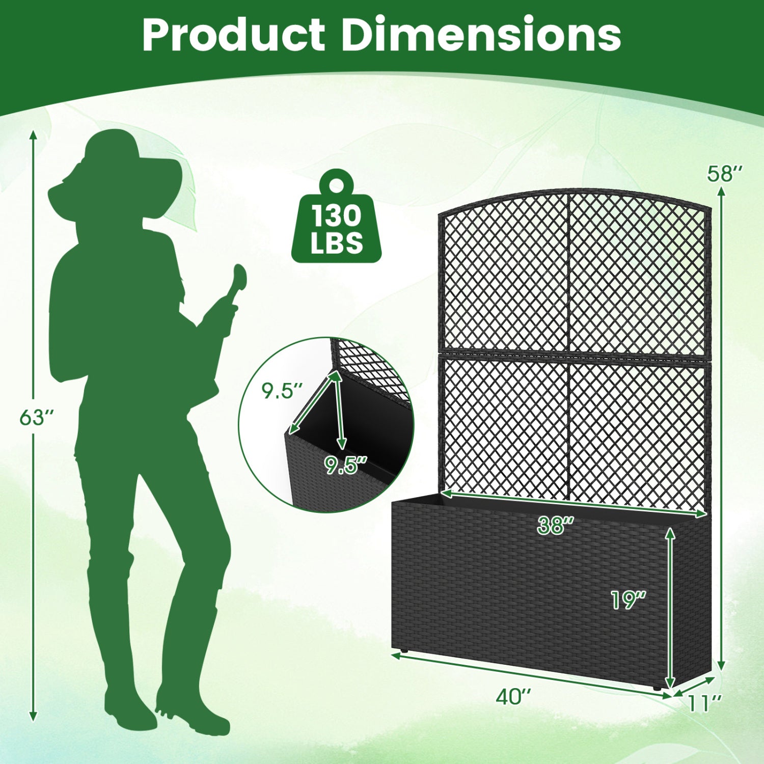 Set Of 2 58 Inch Raised Garden Bed, Trellis, Wicker Planter Box, Black Raised Garden Beds at Gallery Canada