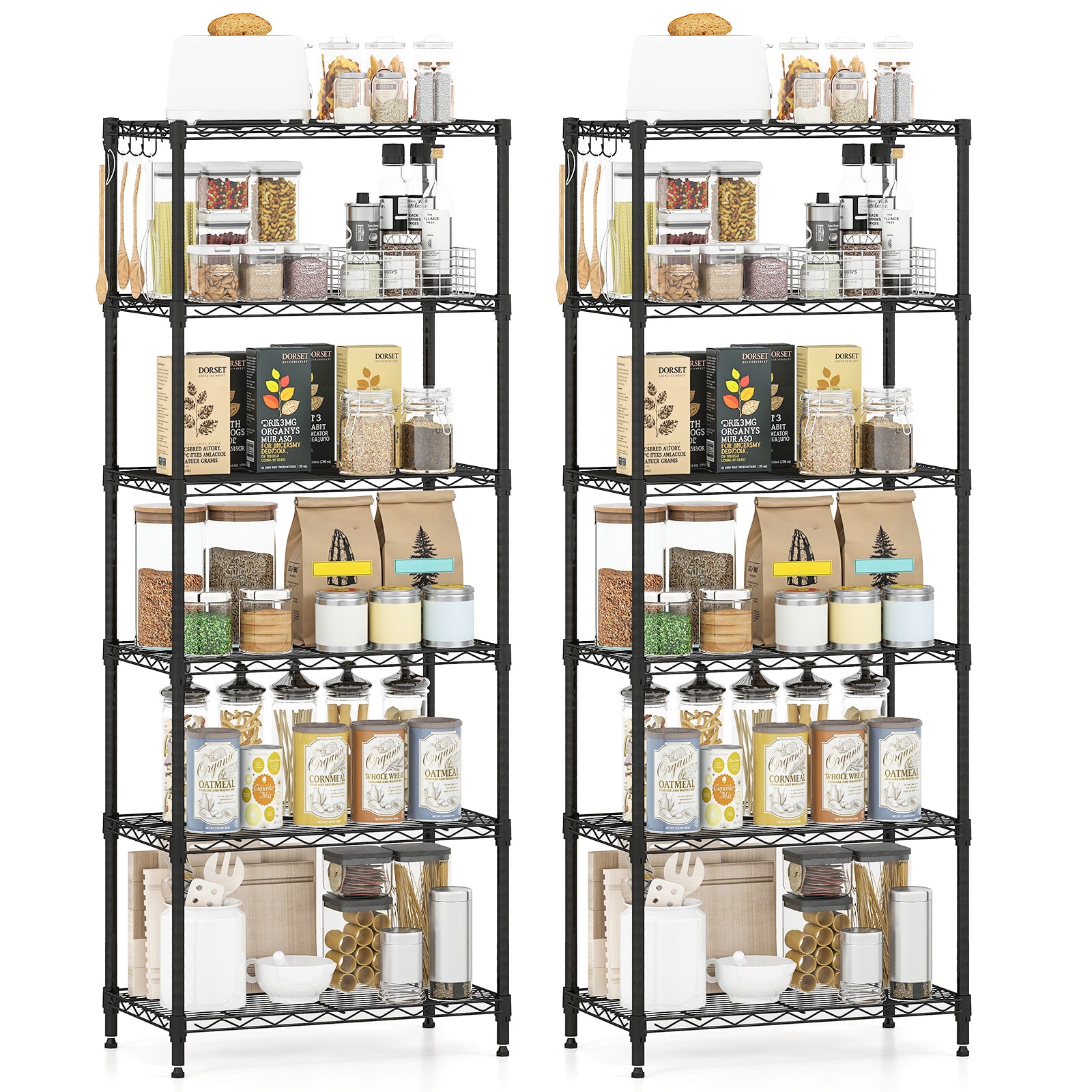 Set of 2 6-Tier Metal Storage Shelving Unit with V-Shaped Wire Rack and 900 LBS Capacity, Black Garages at Gallery Canada