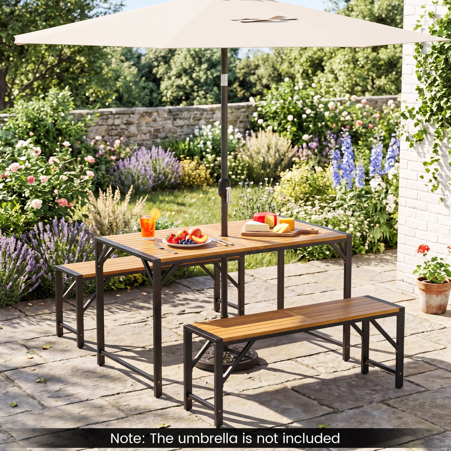 Set of 2 Acacia Wood Outdoor Bench 47.5