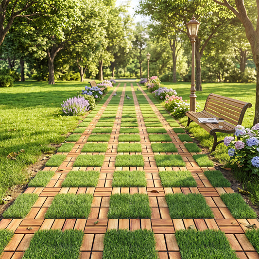 2 Pcs Acacia Deck Tiles, Artificial Grass, Natural Outdoor Deck Tiles & Planks Natural at Gallery Canada