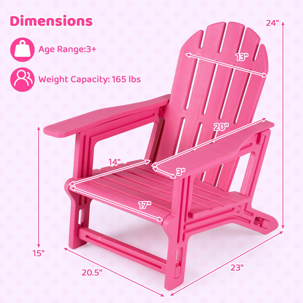 Set of 2 Kids Outdoor Patio Seating, Pink Adirondack Chairs at Gallery Canada