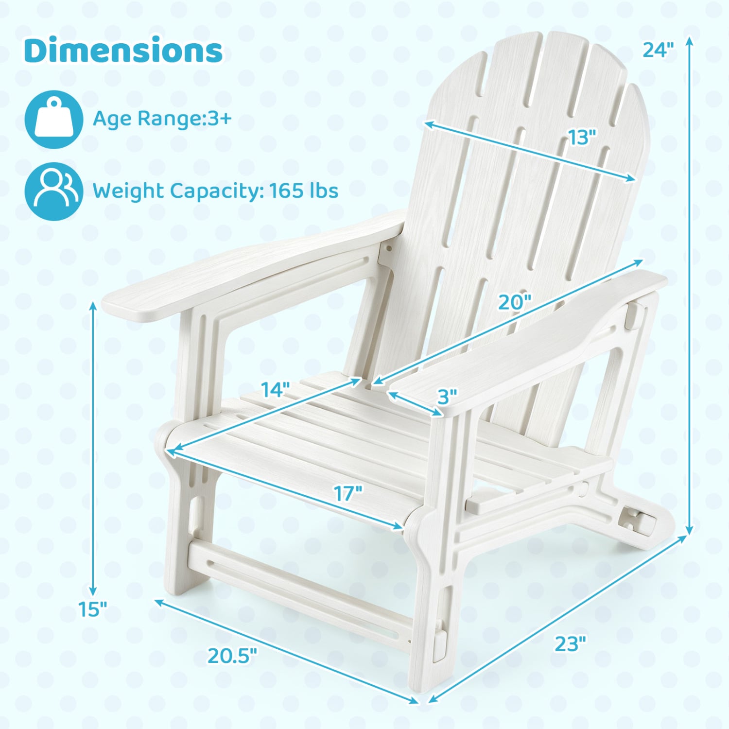 2-Piece Kids Outdoor Patio Seating, Ergonomic Design, White Adirondack Chairs at Gallery Canada