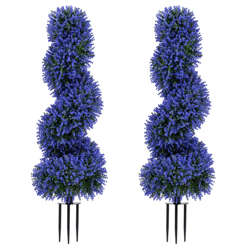 Set of 2 Artificial Spiral Topiary Trees with Sun Protection and Ground Spikes, Purple