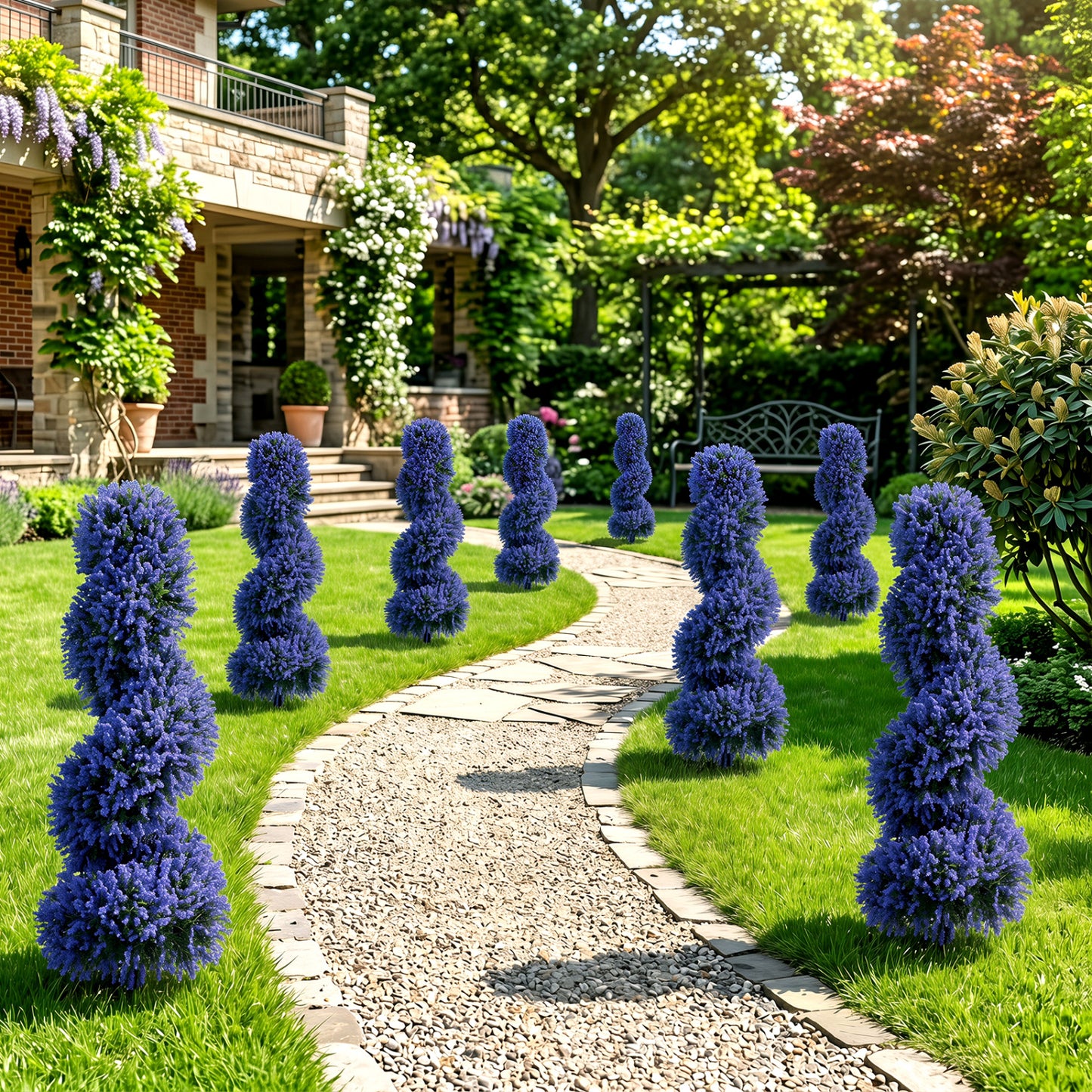 Set of 2 Artificial Spiral Topiary Trees with Sun Protection and Ground Spikes, Purple Faux Plants at Gallery Canada
