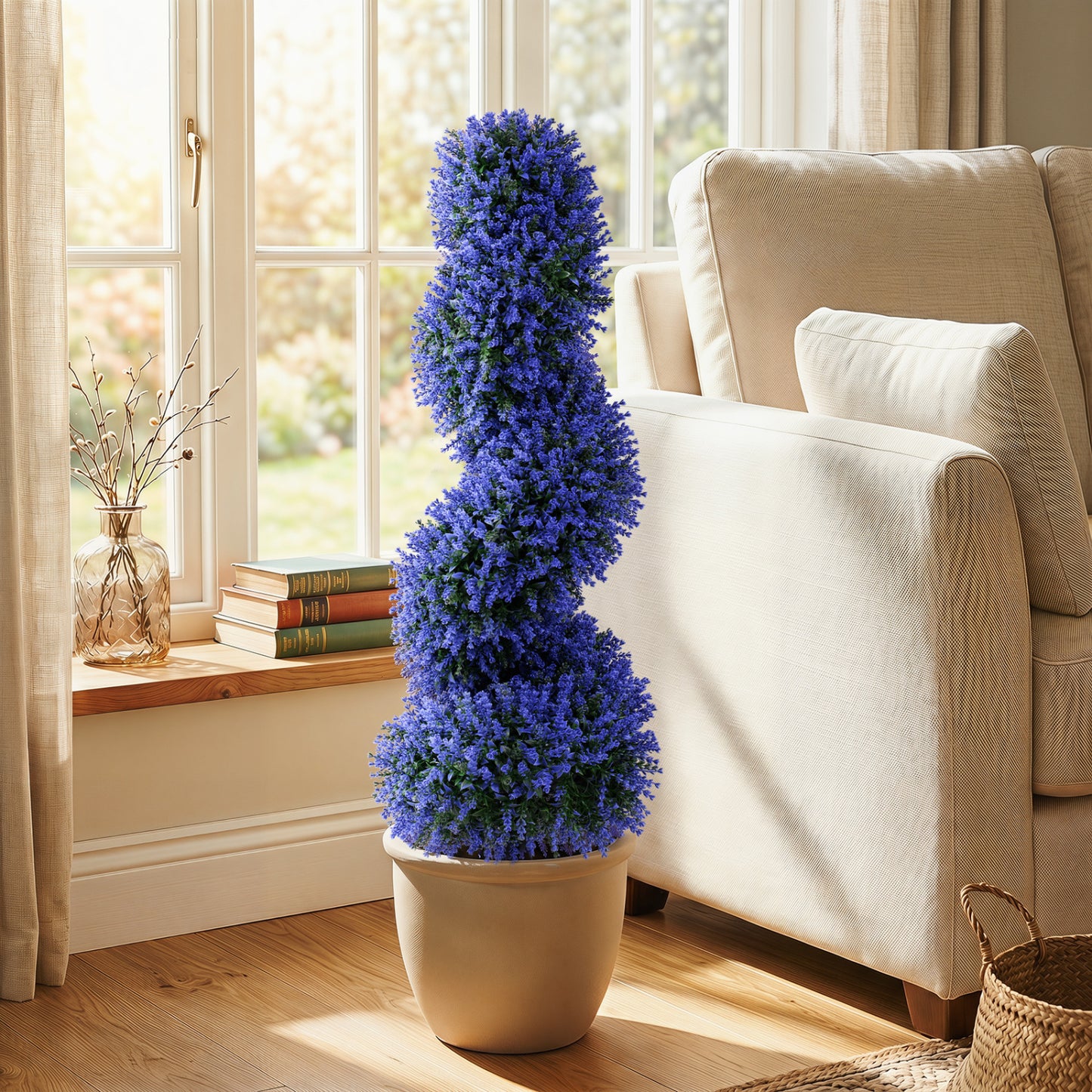Set of 2 Artificial Spiral Topiary Trees with Sun Protection and Ground Spikes, Purple Faux Plants at Gallery Canada
