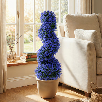 Set of 2 Artificial Spiral Topiary Trees with Sun Protection and Ground Spikes, Purple Faux Plants at Gallery Canada