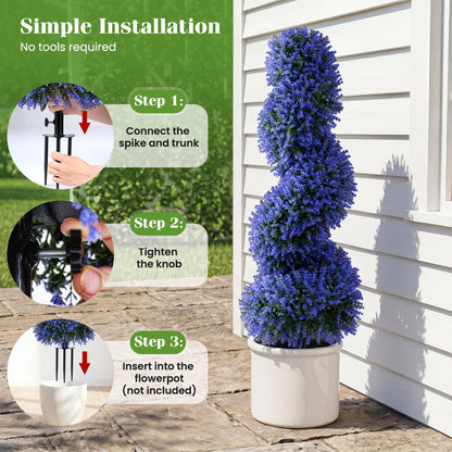 Set of 2 Artificial Spiral Topiary Trees with Sun Protection and Ground Spikes, Purple Faux Plants at Gallery Canada