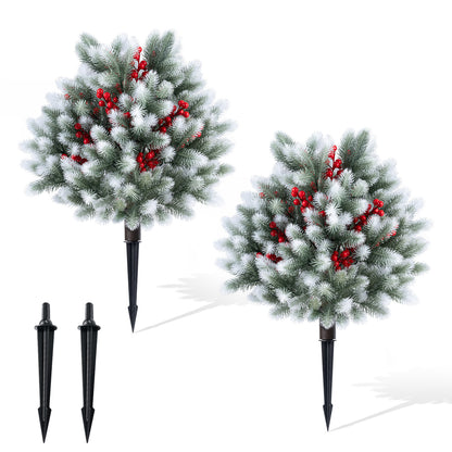 2 Artificial Topiaries with Ground Spikes, Porch Patio Decor, Cedar Faux Plants at Gallery Canada