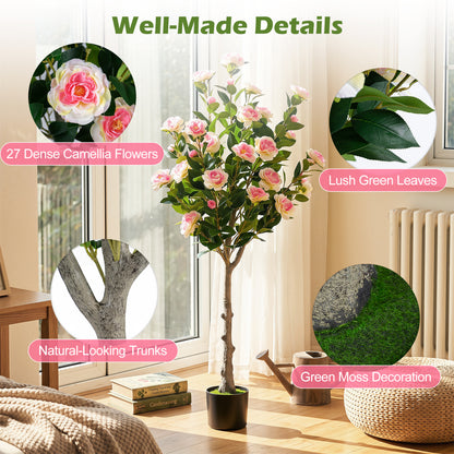 Set Of 2 Artificial Camellia Trees, 27 Blossoms, Cement Pot Faux Plants at Gallery Canada