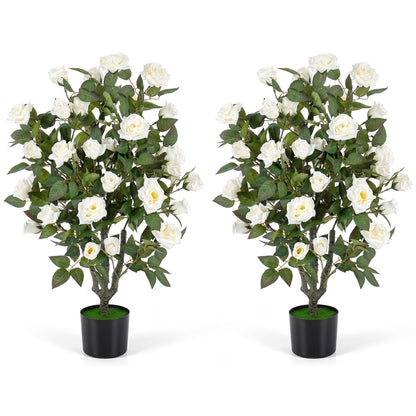 Set Of 2 Artificial Rose Trees, White Faux Plants White at Gallery Canada