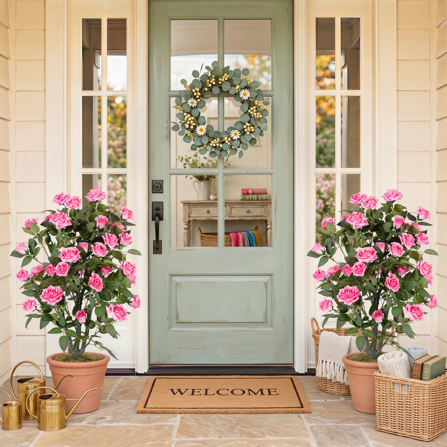 Set of 2 Artificial Rose Trees, Pink Faux Plants at Gallery Canada