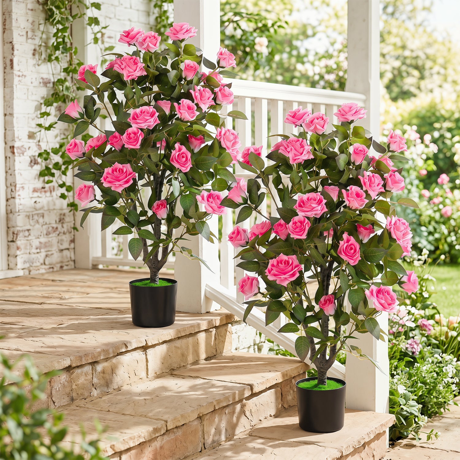 Set of 2 Artificial Rose Trees, Pink Faux Plants at Gallery Canada