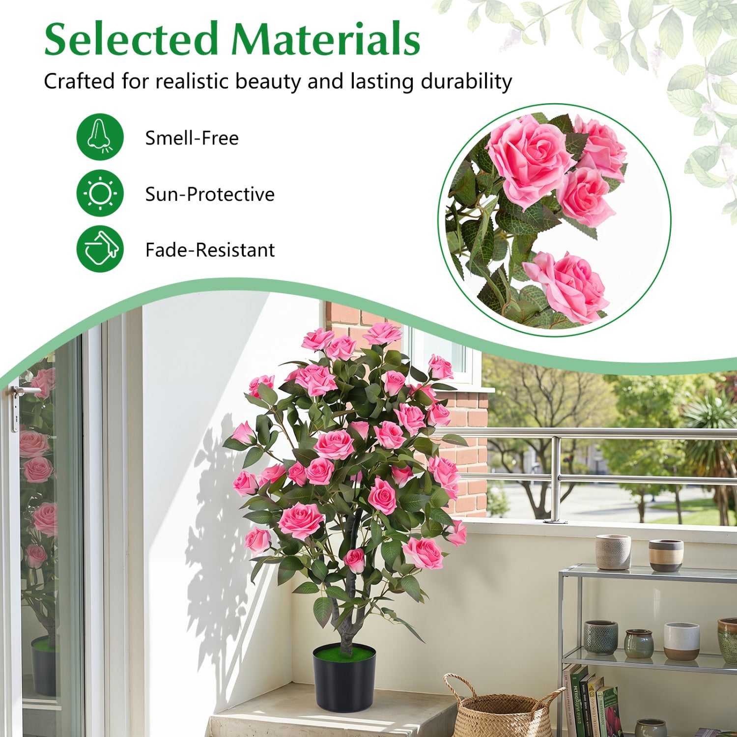 Set of 2 Artificial Rose Trees, Pink Faux Plants at Gallery Canada