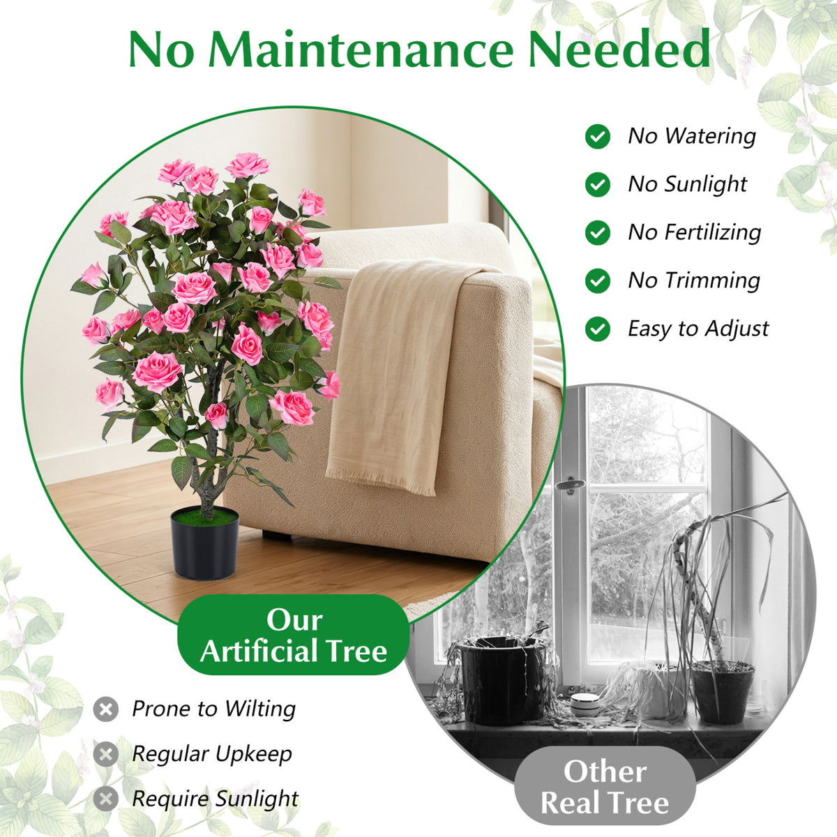 Set of 2 Artificial Rose Trees, Pink Faux Plants at Gallery Canada