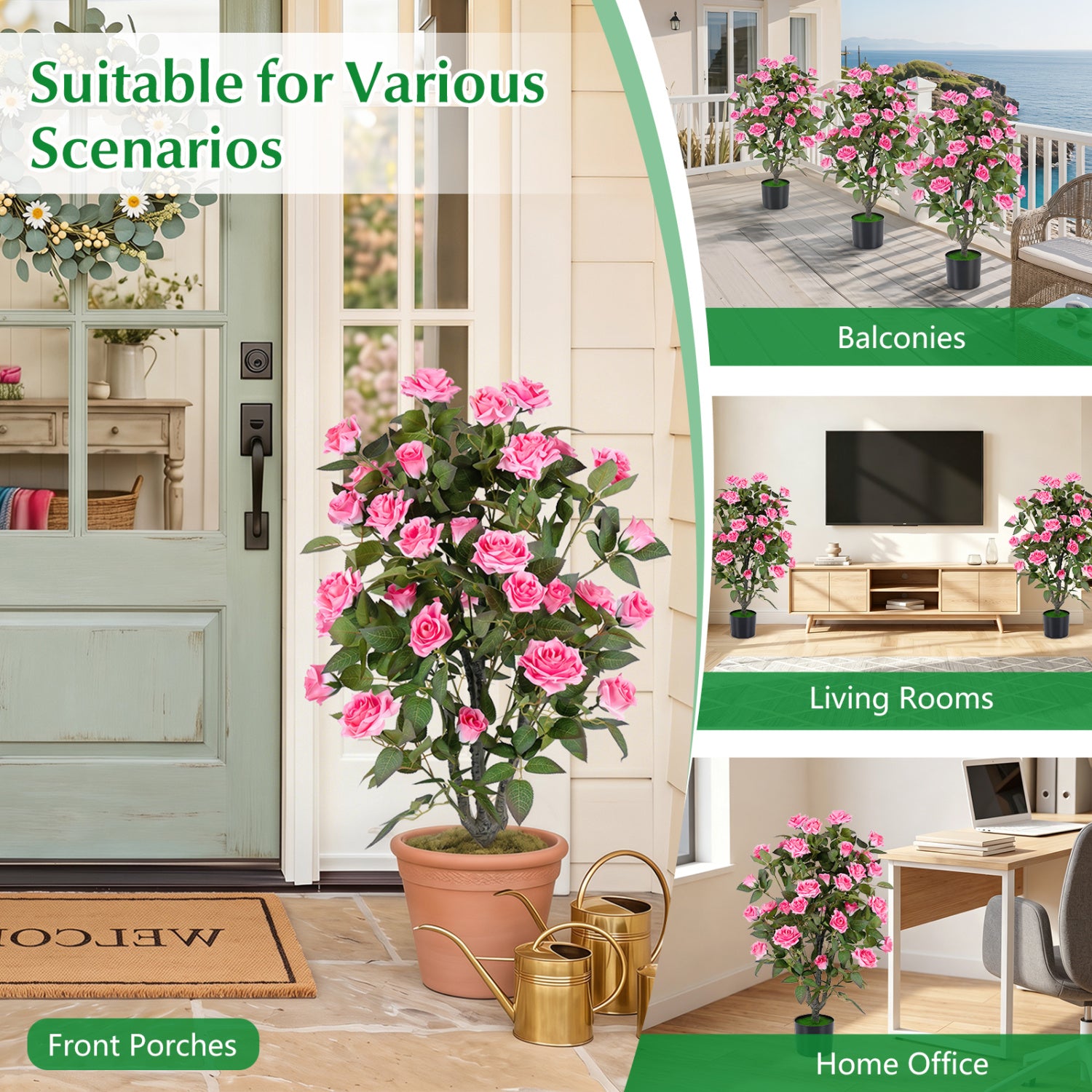 Set of 2 Artificial Rose Trees, Pink Faux Plants at Gallery Canada