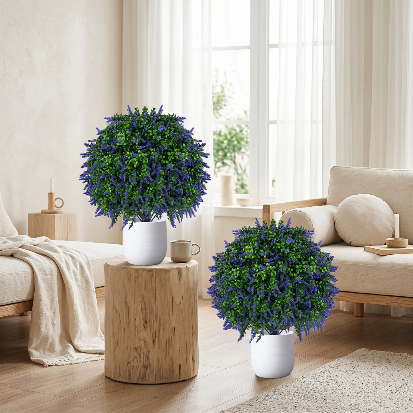 Set of 2 Artificial Lavender Topiary Ball Trees 22" Faux Plants at Gallery Canada