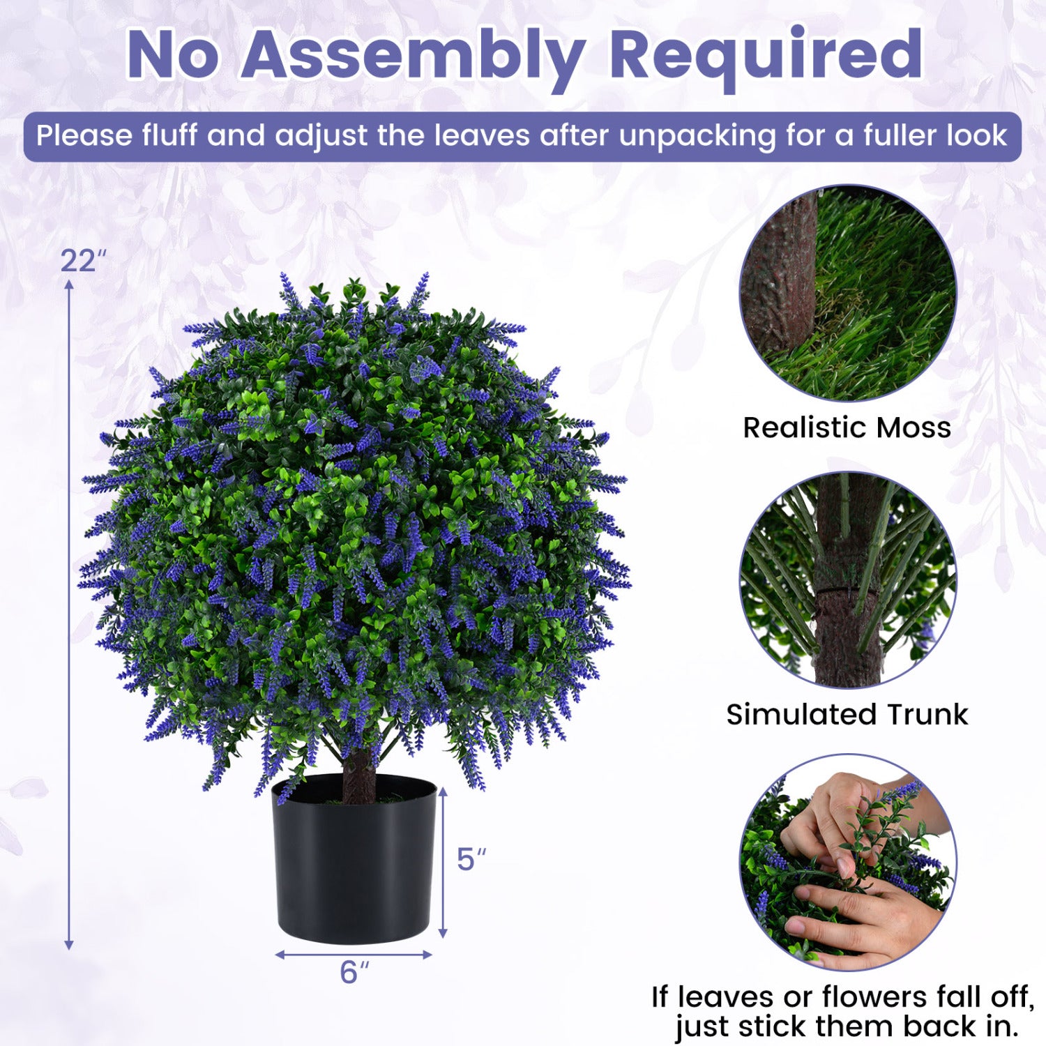 Set of 2 Artificial Lavender Topiary Ball Trees 22