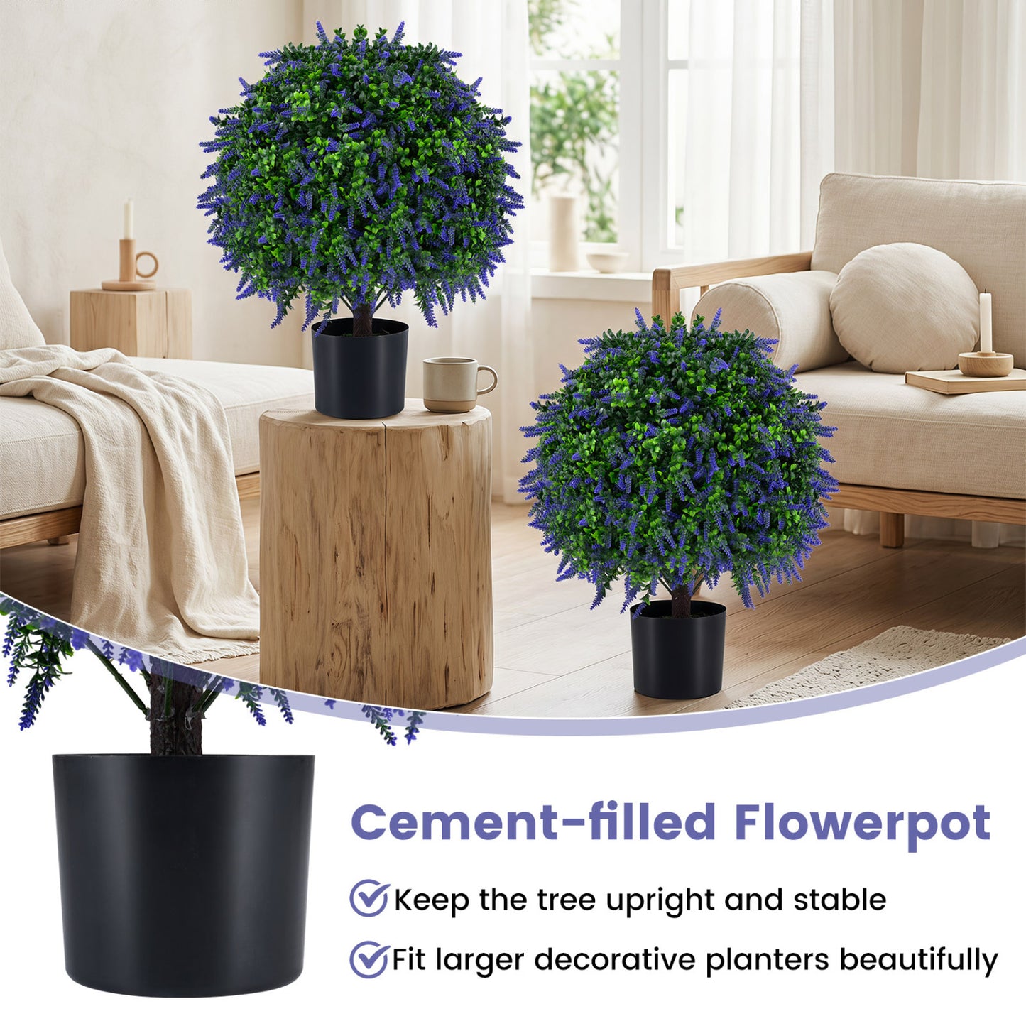 Set of 2 Artificial Lavender Topiary Ball Trees 22" Faux Plants at Gallery Canada