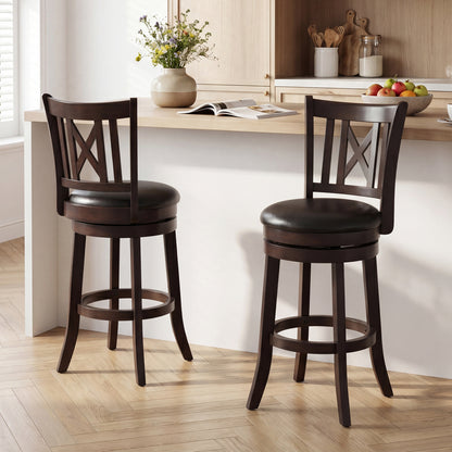 Set Of 2 Swivel Bar Stools With Hollowed Backrest, 26 Inches Bar Stools at Gallery Canada