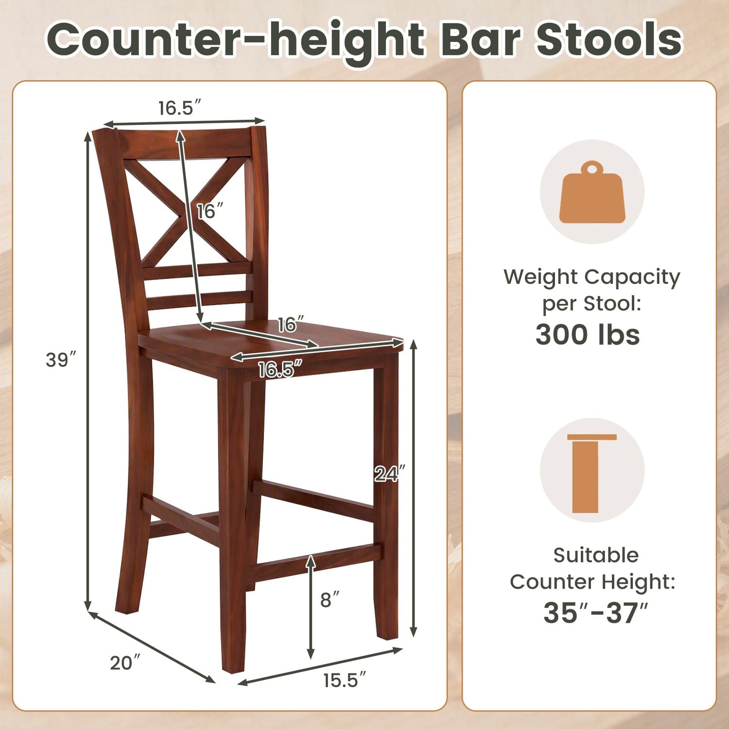 2 Solid Wood Bar Stools, 24 Inch, Walnut Bar Stools at Gallery Canada