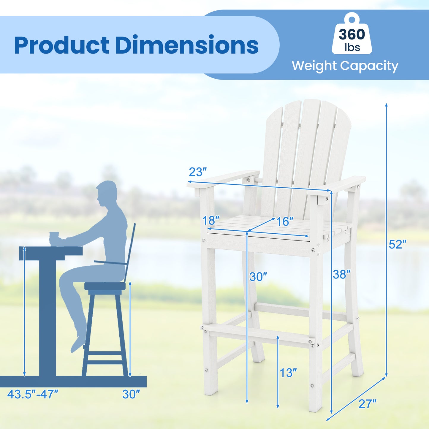 Outdoor HDPE Bar Stool Set, Counter Height, White Patio Dining Chairs at Gallery Canada
