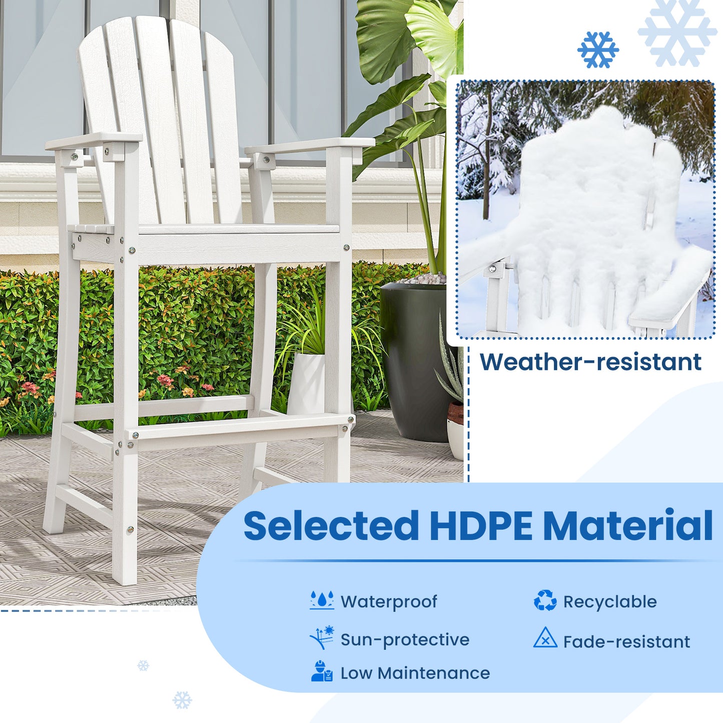Outdoor HDPE Bar Stool Set, Counter Height, White Patio Dining Chairs at Gallery Canada