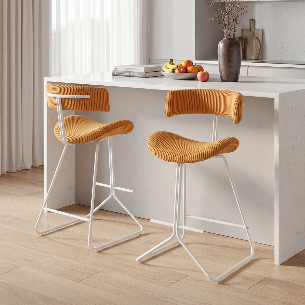 Set Of 2 Counter Height Stools, 25 Inch, Orange Bar Stools at Gallery Canada