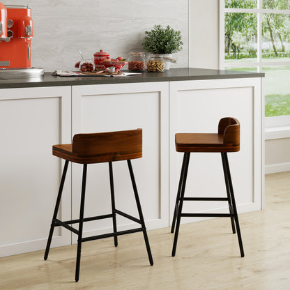 Set Of 2 Bar Stools With Low Back Metal Legs, Brown Bar Stools at Gallery Canada