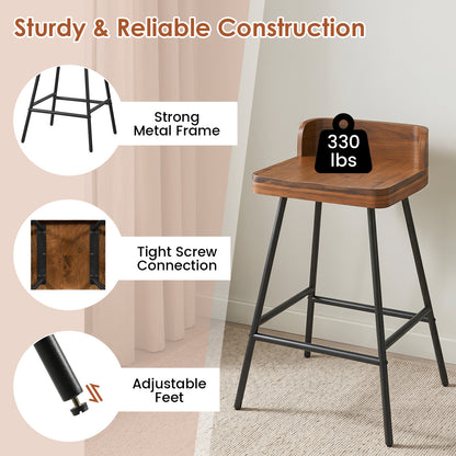 Set Of 2 Bar Stools With Low Back Metal Legs, Brown Bar Stools at Gallery Canada