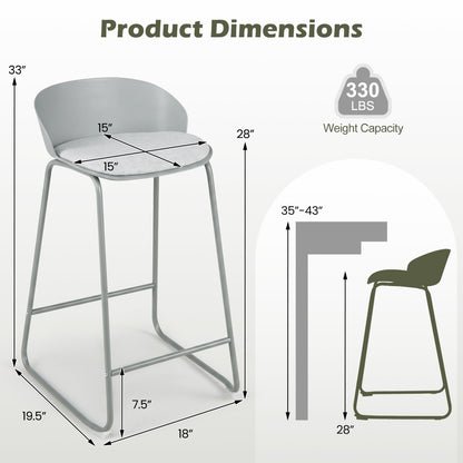 Ensemble de 2 tabourets de bar, dossier incurvé, cadre en métal, gris