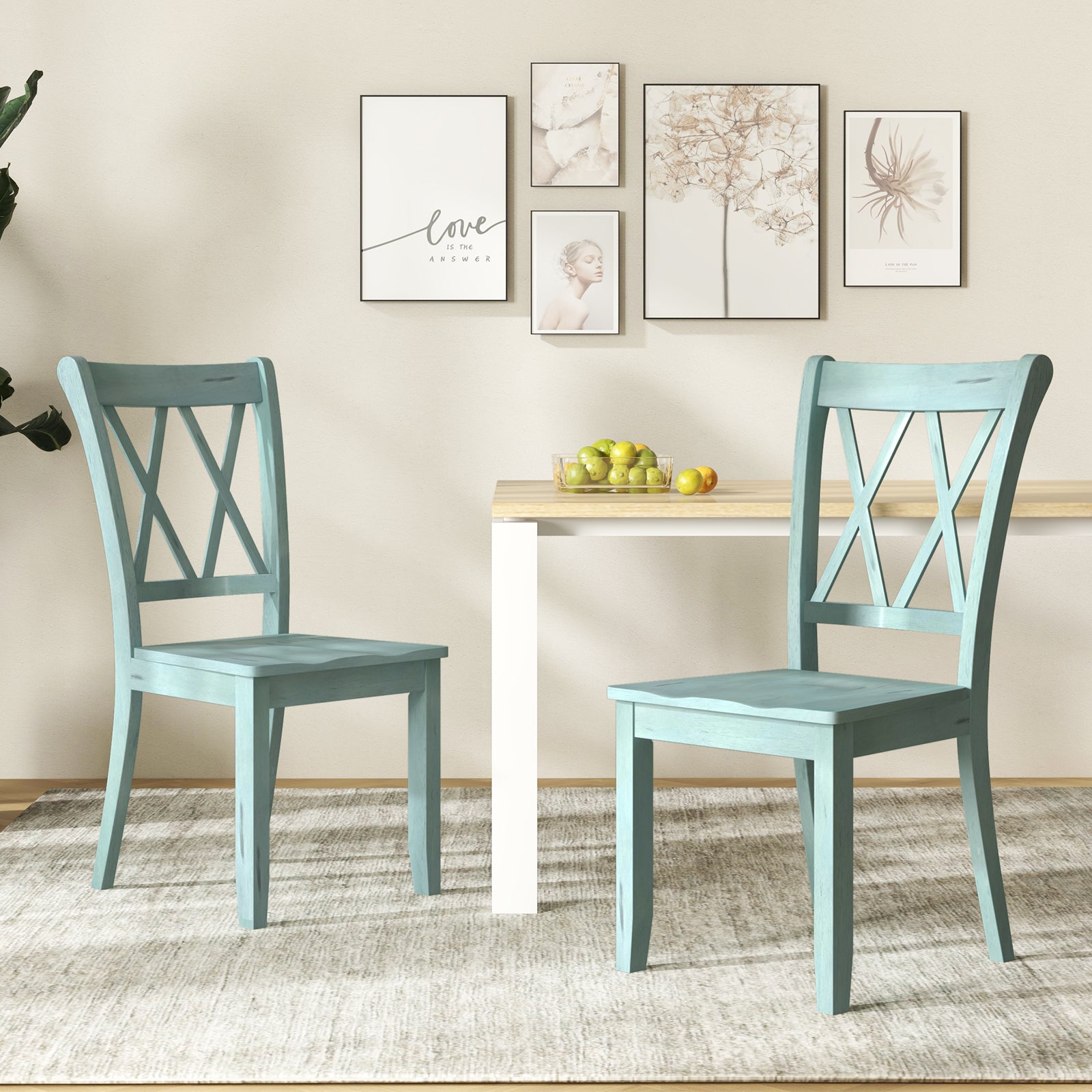 Cross Back Rubber Wood Dining Chairs, Set of 2, Green Dining Chairs at Gallery Canada