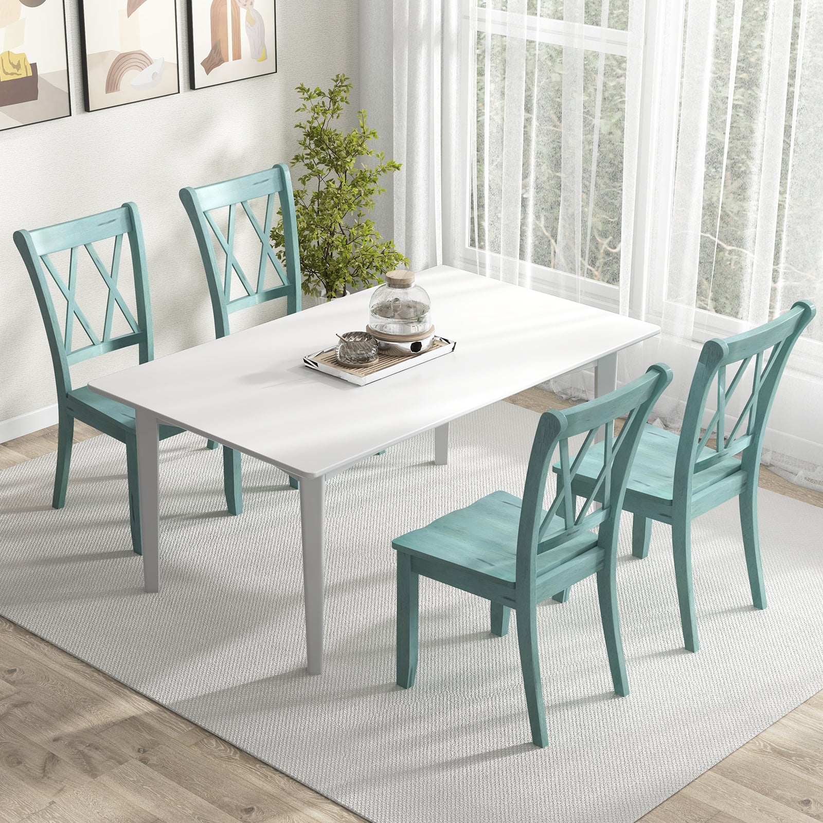 Cross Back Rubber Wood Dining Chairs, Set of 2, Green Dining Chairs at Gallery Canada