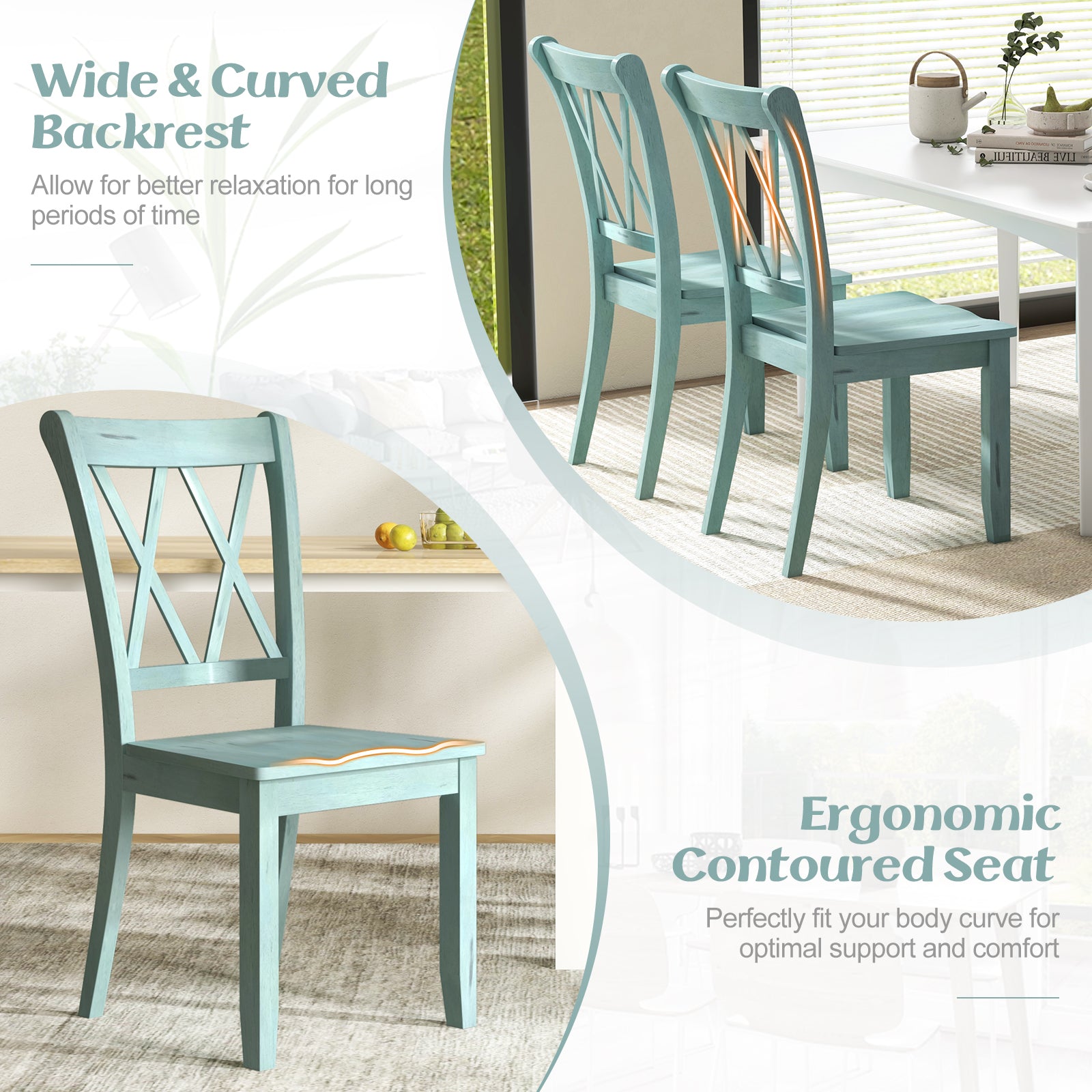 Cross Back Rubber Wood Dining Chairs, Set of 2, Green Dining Chairs at Gallery Canada