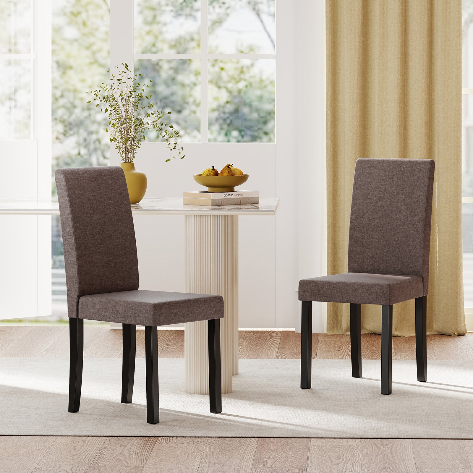 Set Of 2 Dining Chairs, Mid-Century Modern, Fabric Upholstered, Brown Dining Chairs at Gallery Canada