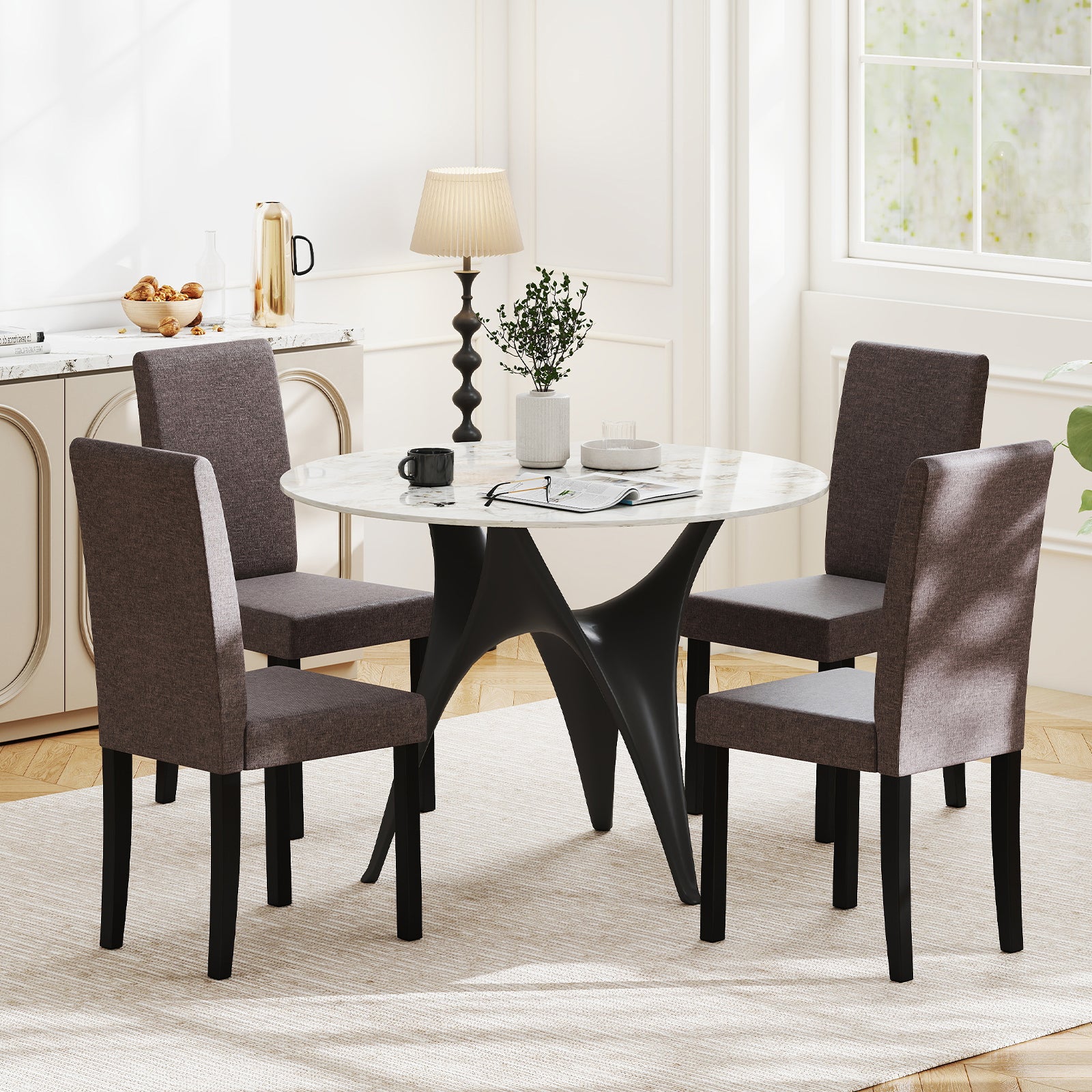 Set Of 2 Dining Chairs, Mid-Century Modern, Fabric Upholstered, Brown Dining Chairs at Gallery Canada