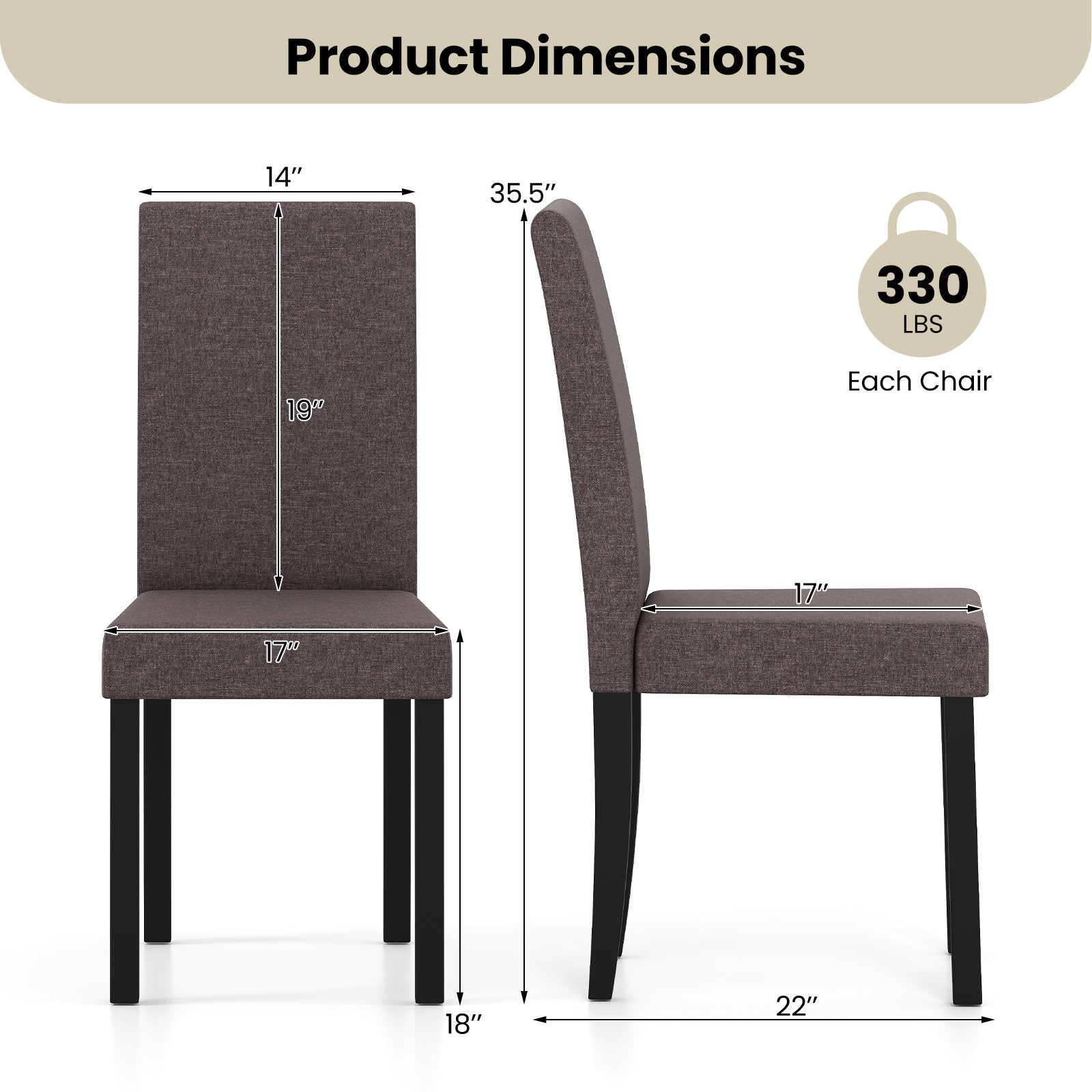 Set Of 2 Dining Chairs, Mid-Century Modern, Fabric Upholstered, Brown Dining Chairs at Gallery Canada