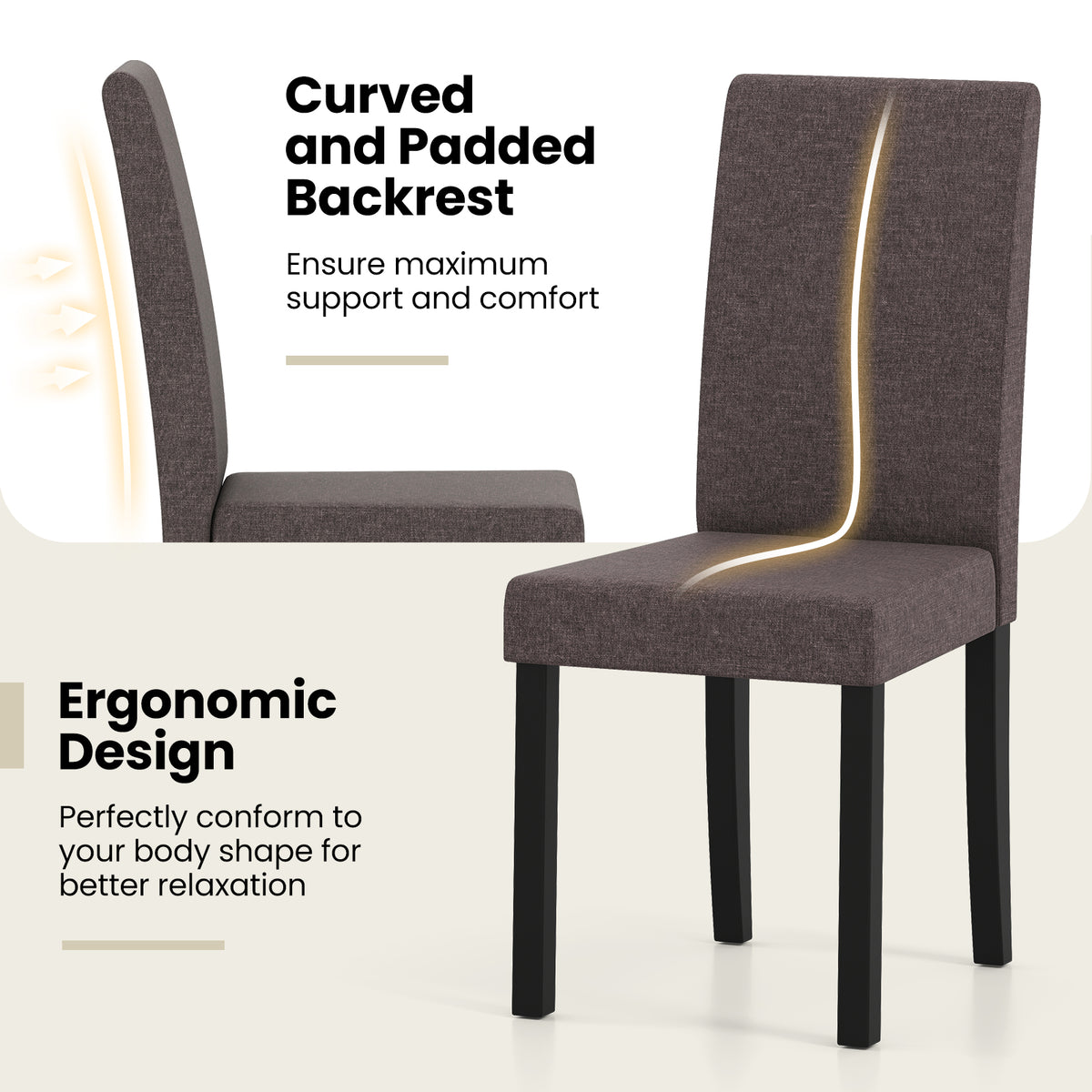Set Of 2 Dining Chairs, Mid-Century Modern, Fabric Upholstered, Brown Dining Chairs at Gallery Canada