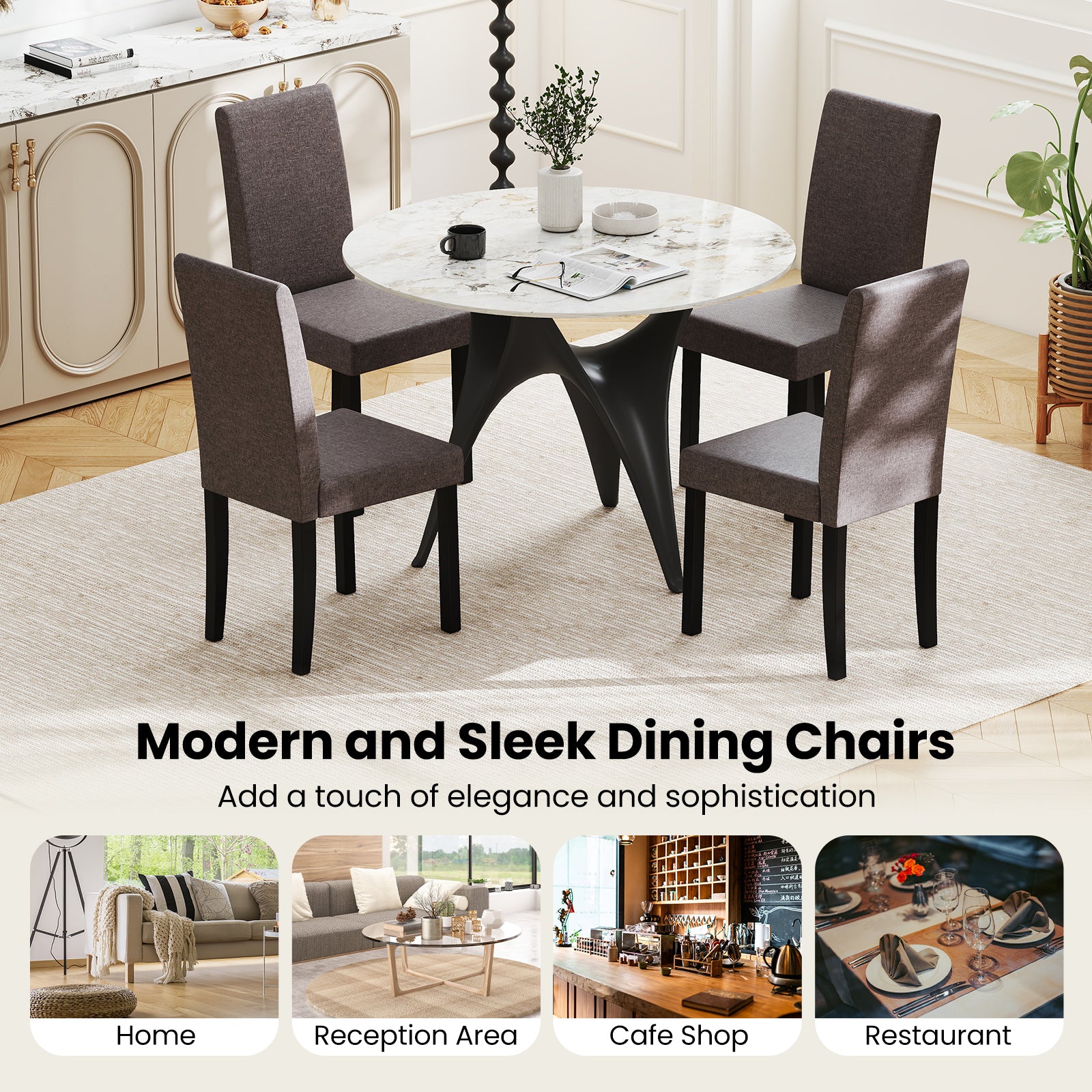 Set Of 2 Dining Chairs, Mid-Century Modern, Fabric Upholstered, Brown Dining Chairs at Gallery Canada