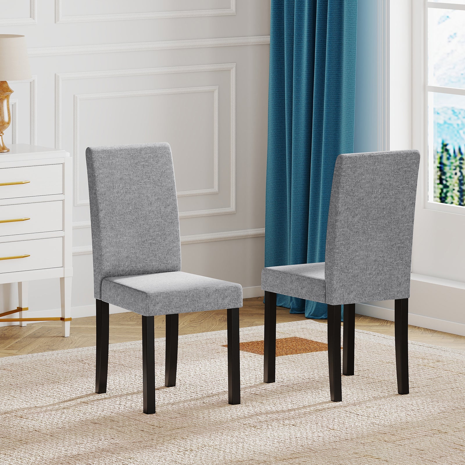 Set of 2 Mid-Century Modern Fabric Upholstered Parson Dining Chairs, Light Gray Dining Chairs at Gallery Canada