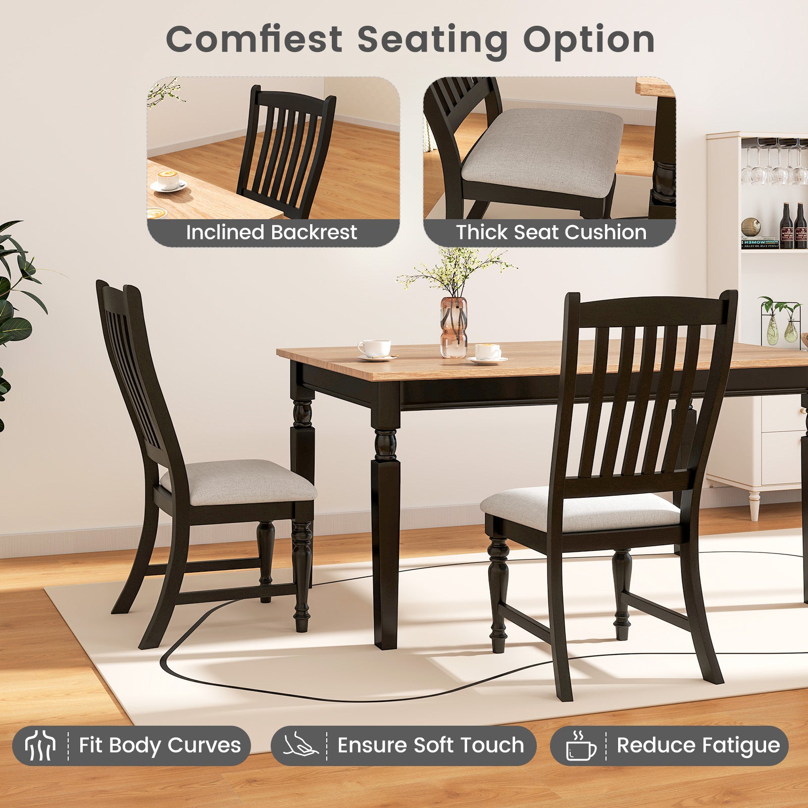 Set Of 2 Dining Chairs With Solid Wood Legs, Black Dining Chairs at Gallery Canada